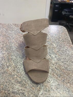 LC Lauren Conrad Taupe Suede Multi-Strap Block Heel Sandals